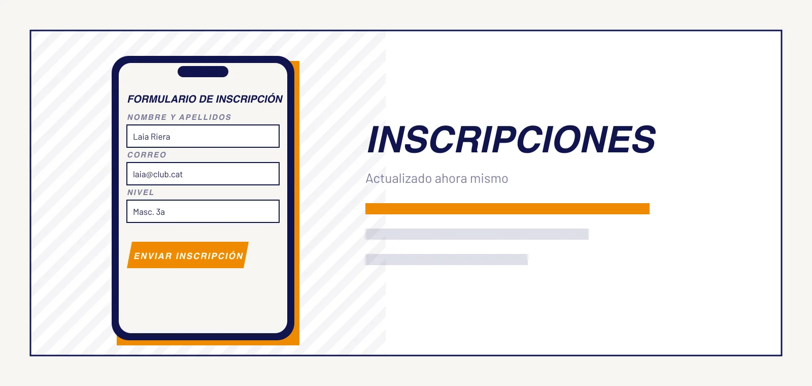 Formulario de inscripción y lista de inscritos con el estado del pago