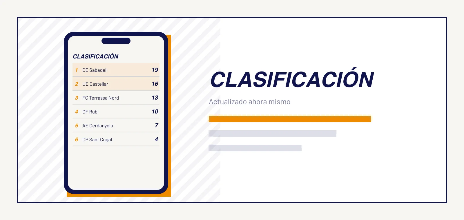 Clasificación de una liga con partidos jugados, ganados y puntos
