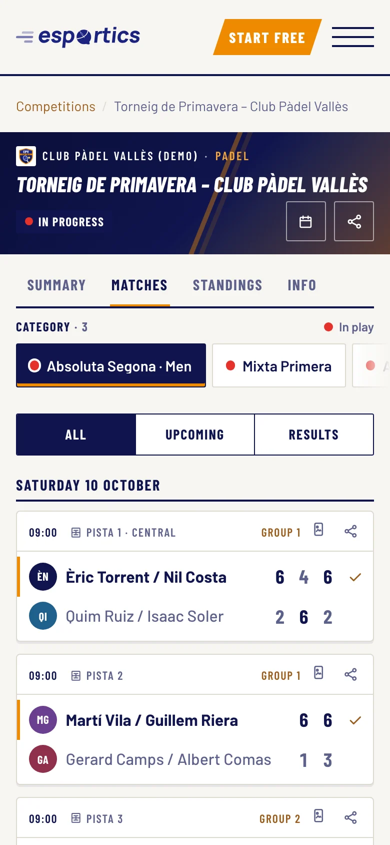 The tournament’s matches on a phone